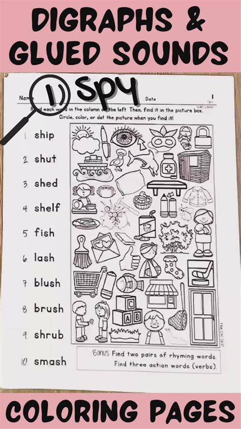 Digraphs And Glued Sounds I Spy Phonics Coloring Pages No Prep Phonics Worksheets For Digraphs