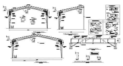 Industrial shed steel framing roof section and construction details dwg ...