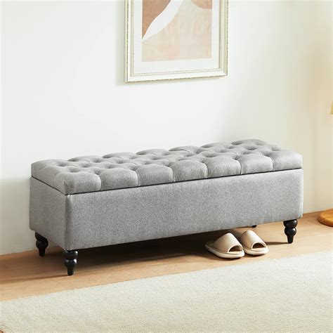 502 Upholstered Fabric Storage Ottoman Bench Button Tufted Large