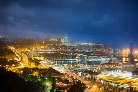 City of Barcelona at night stock image. Image of blue - 75211279