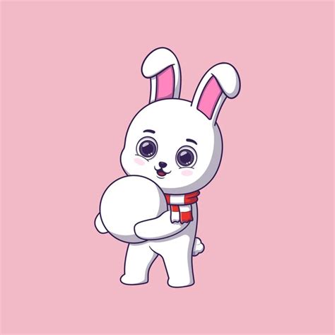 Premium Vector Cute Rabbit Carrying A Big Snowball To Make Snowman