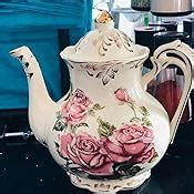 YOLIFE Vintage Floral Teapot Ivory Ceramic Teapot With Gold Leaves