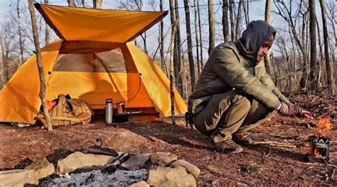 Solo Tent Camping In The Woods Campfire Cooking