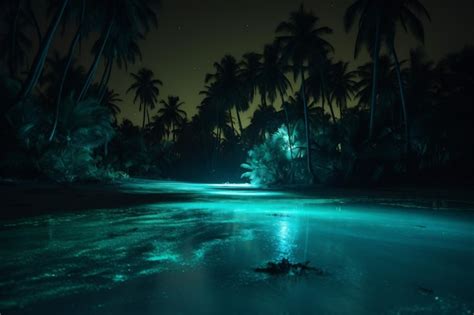 Premium AI Image | Paradise beach ocean vacation tree night palm ...