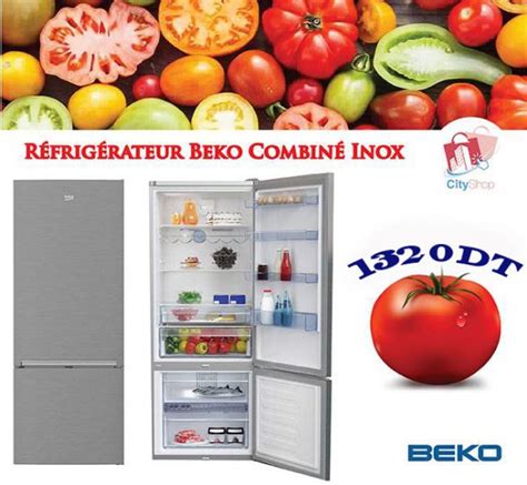 CityShop Vente Réfrigérateur Beko Combiné Néo Frost inox 340L en Tunisie