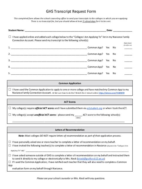 Fillable Online Ghs Grafton K12 Wi Transcript And Letter Request