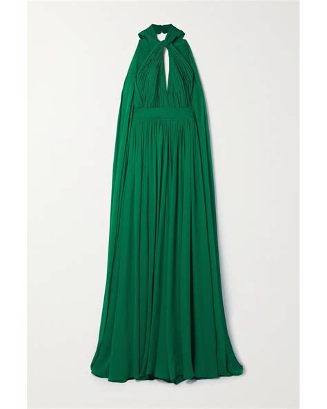 Elie Saab Cape Effect Cutout Pleated Silk Chiffon Halterneck Gown In