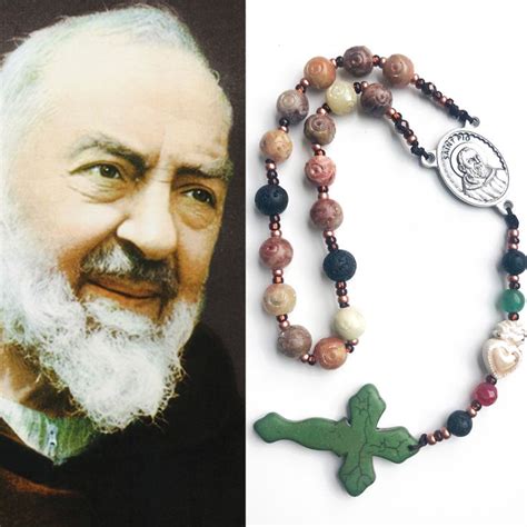 Padre Pio St. Pio Rosary Chaplet Pocket Rosary with Green Cross and ...