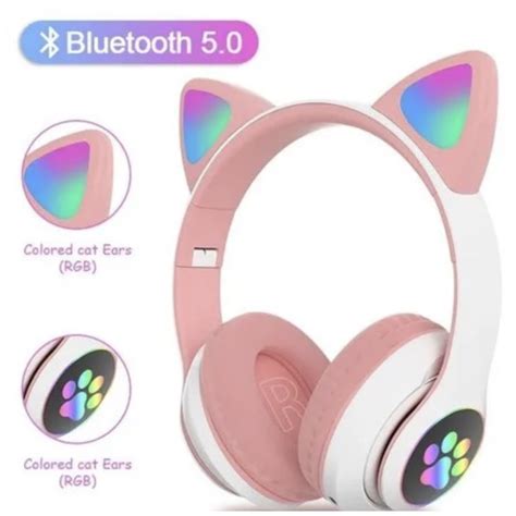 Fone Orelha De Gato Gatinho Cat Bluetooth Ear Led Rgb Headphone