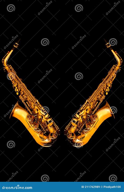 Vertically Mirrored Golden Matte Finished Alto Saxophones On Black