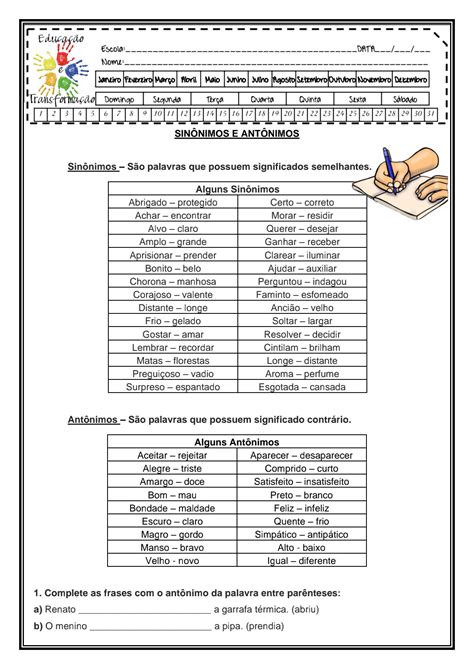 Atividades De Sinônimos E Antônimos LIBRAIN