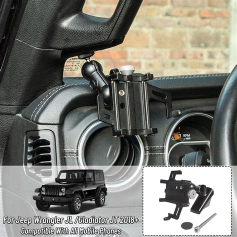 Black Aluminum A Pillar Phone Mount Holder Stand For Jeep Wrangler JL