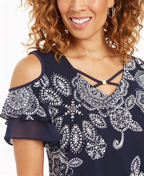 Jm Collection Floral Print Cold Shoulder Top Created For Macys And Reviews Tops Women Macys