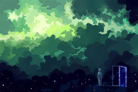 Illustration Of Boy Looking Above Artwork Space Hd Wallpaper