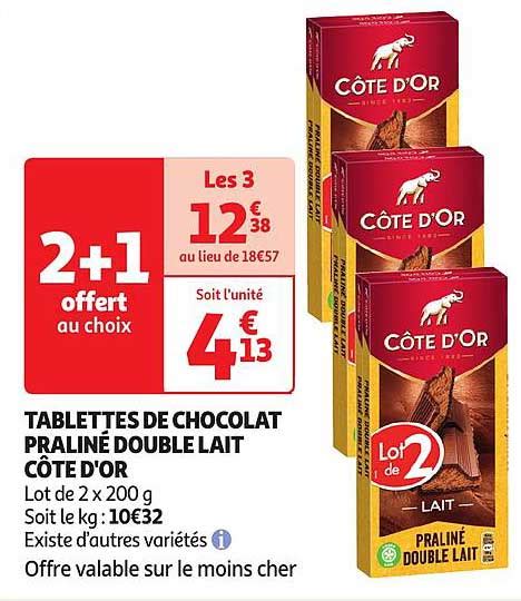 Promo Tablettes De Chocolat Praliné Double Lait Côte D or chez Auchan