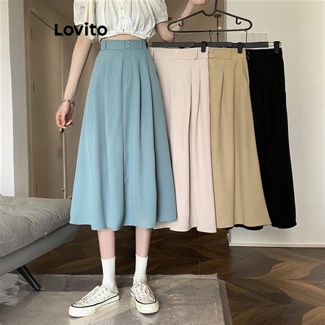 Lovito Casual Plain Pleated Skirt For Women LNE38473 Khaki Apricot