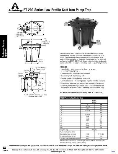 Pt 200 Series Low Profile Cast Iron Pump Trap Disval