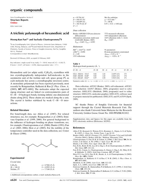 Pdf A Triclinic Polymorph Of Hexanedioic Acid