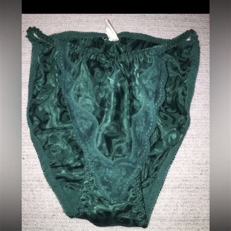 Intimates Sleepwear Vintage Green Satin Lace String Bikini Panties