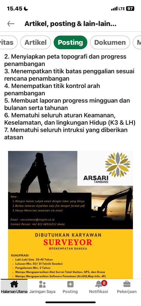 Info Loker Surveyor Arsari Tambang Penempatan Bangka Kemingking