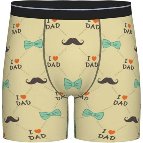 Mens Long Leg Boxer Brief Fathers Day Bow Mustache I Love Dad Cooling