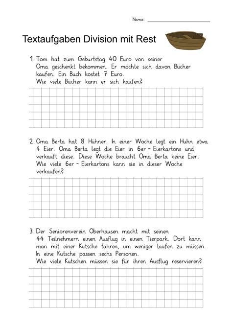 Textaufgaben Zur Division Mit Rest Bei Denen Der Rest