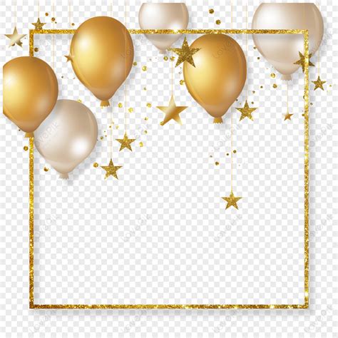 Quality Balloon And Stars Gold Light Effect Birthday Celebration Border