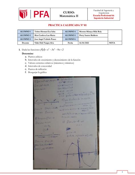 Practica Calificada numero 1 UCV derivadas CURSO Matemática II