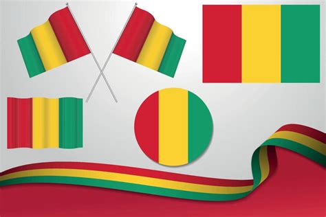 Set Of Guinea Flags In Different Designs Icon Flaying Flags With