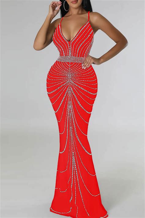 Wholesale Black Sexy Formal Hot Drilling Hot Drill V Neck Sheath