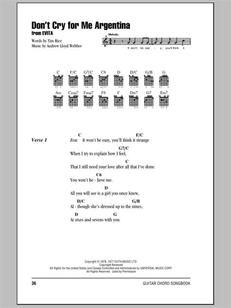 Dont Cry For Me Argentina Sheet Music By Andrew Lloyd Webber Lyrics