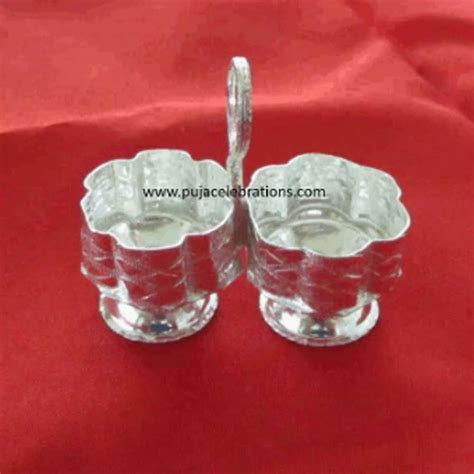 Traditional Brass White Metal Haldi Kumkum Holder For Temple Golden