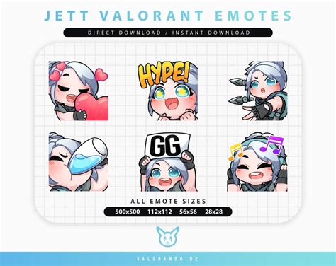 VALORANT JETT EMOTES 6 Twitch Discord YouTube Etsy México