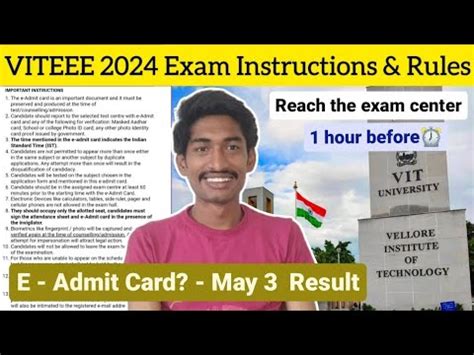 VIT Entrance Exam 2024 Readyaa May 3 Result Exam Rules