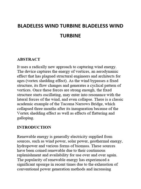 Bladeless Wind Turbine Bladeless Wind Turbine Pdf Wind Power Wind