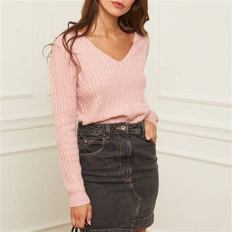 Pink Ribbed V Neck Cashmere Blend Jumper Brandalley