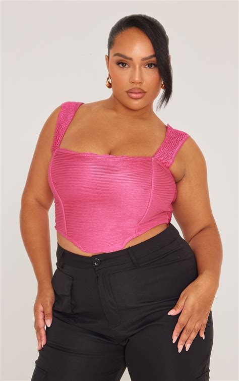 Plus Pink Textured Corset Top Plus Size Prettylittlething Usa