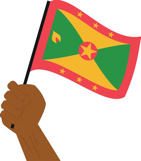 Hand Holding And Raising The National Flag Of Grenada Vector