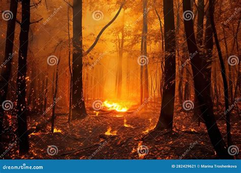 Wildfire Burns Trees And Ground In Forest Generative Ai Image Stock