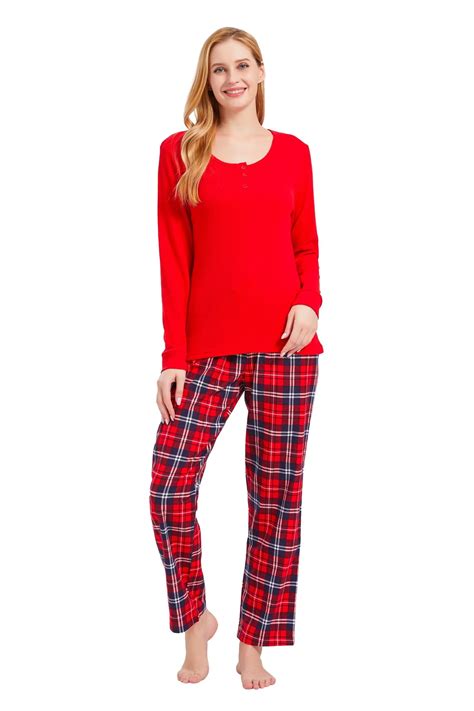 Global Womens Flannel Pajama Sets 100 Cotton Knit Top Flannel Pants