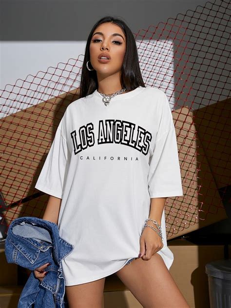 Drop Shoulder Letter Graphic Oversized Tee In 2024 Clothes T Shirt