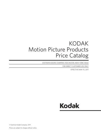 Kodak Motion Picture Products Price Catalog Kodak Eastman