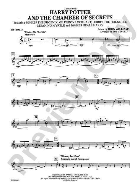 Harry Potter And The Chamber Of Secrets Themes From 1st Violin 1st Violin Part Digital