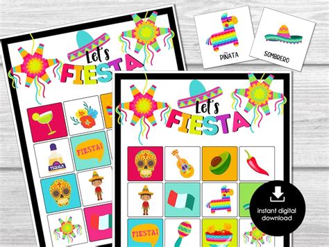 Fiesta Bingo Party Game Printable Cinco De Mayo Bingo Game Mexican