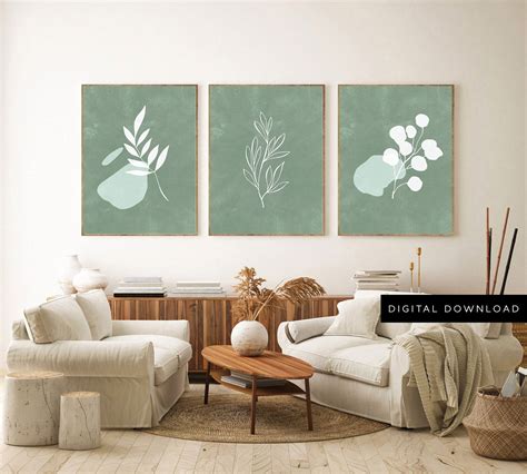 Sage Green Wall Art Modern Green Wall Art Set Of Abstract Etsy