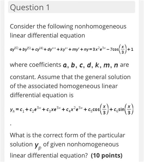 Solved Consider The Following Nonhomogeneous Linear Chegg