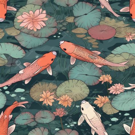 Premium Ai Image Koi Fish Pond With Lilly Pads In The Style Of Studio