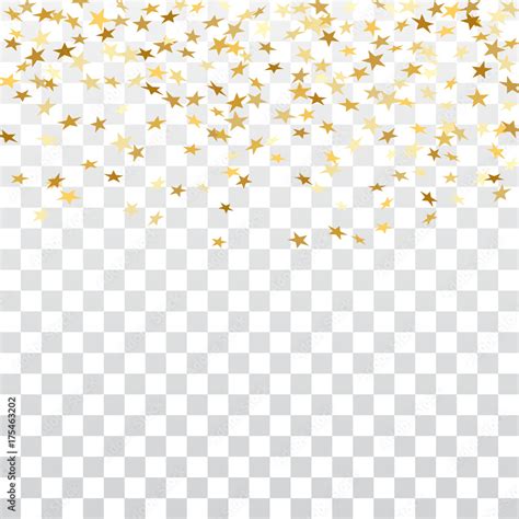 Gold Stars Falling Confetti Isolated On White Transparent Background