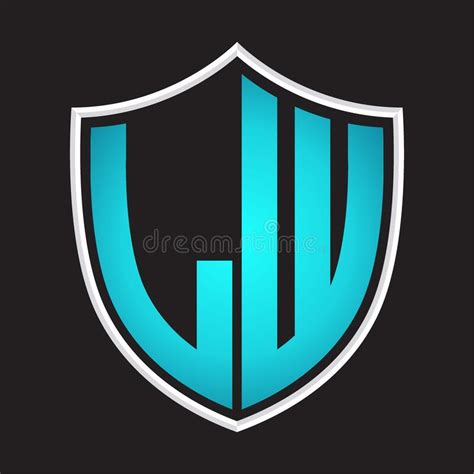 Lw Logo Monogram With Shield Shape Isolated Blue Colors On Outline