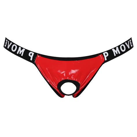 YIZYIF Mens Patent Leather Thong T Back Tanga Low Rise Crotch Open Underpants Bikini Briefs Red